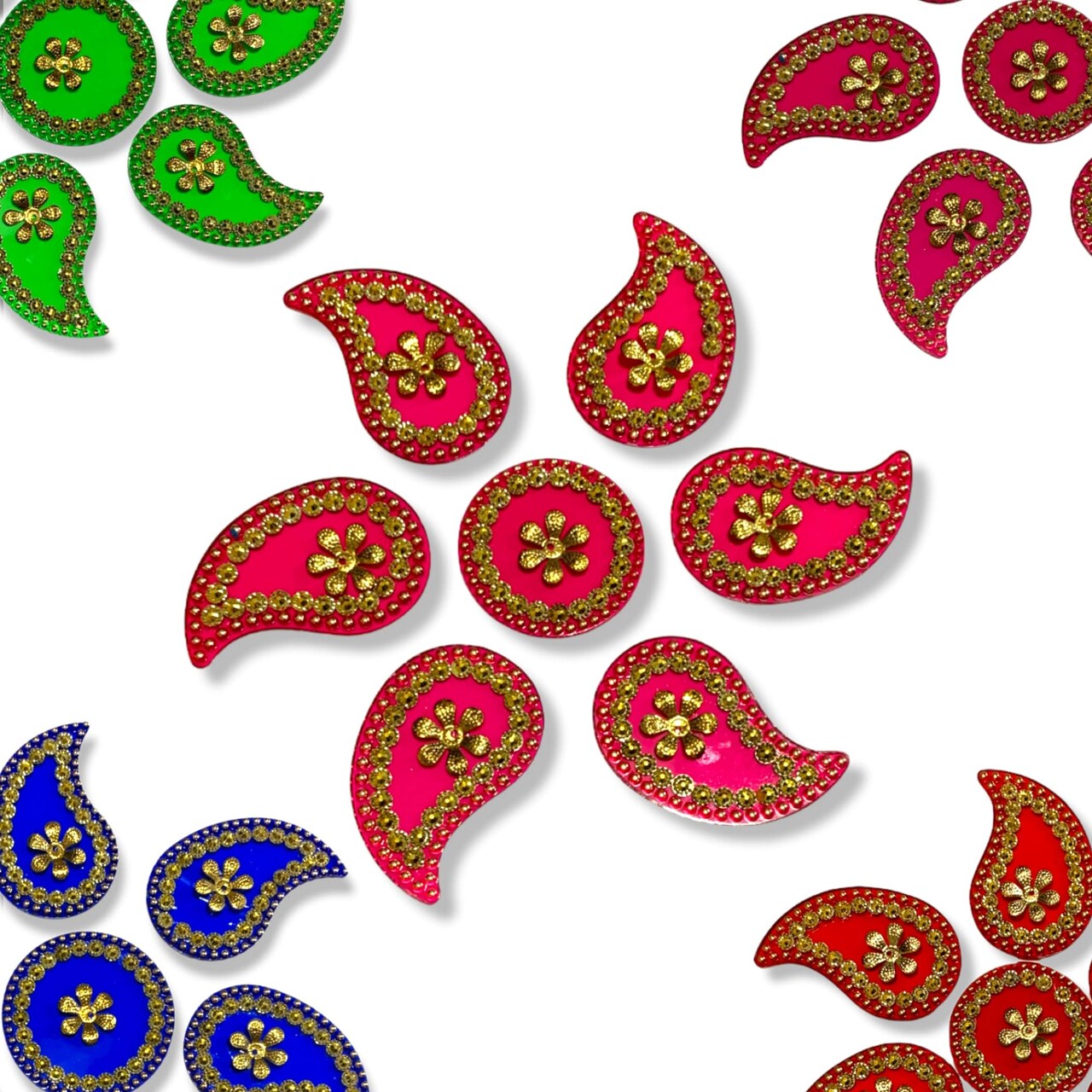 Acrylic Rangoli Set Indian Traditional Handmade Reusable Paisley Design Rangoli Diwali Navratri Home Temple Decor Floor Table Decoration - Deepawali Wedding Housewarming Gift (6.5 Inches)